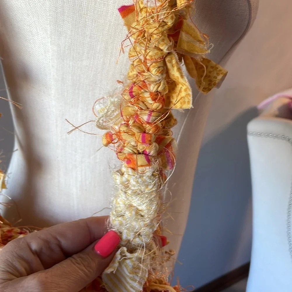 UNIQUE HANDMADE boho chunky Rag Knitted yellow shoulder bag genuine shells